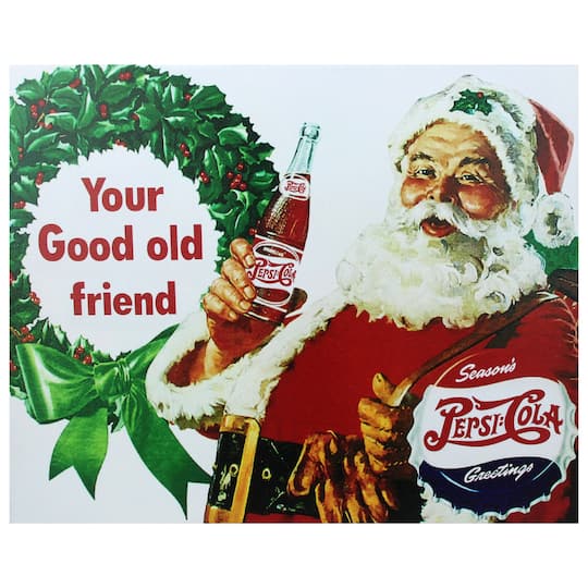 LED Back Lit Red & Green Santa Claus Pepsi Christmas Wall Art